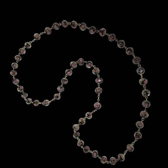 Lampwork Rose Bead Necklace Pink Roses in Sparkly Faceted Glass Beads - Picture 9 of 16